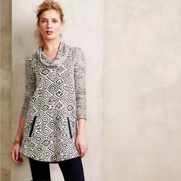 Anthropologie Konya Cowlneck Tunic Black Motif Sweater Tunic Small - Picture 11 of 16